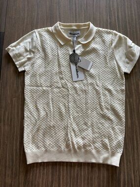 Cream Short-Sleeve Knit Polo